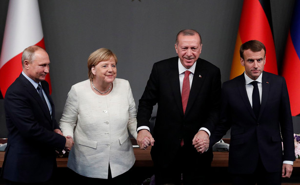 Angela Merkel Emmanuel Macron Tayyip Recep Erdogan i Władimir Putin