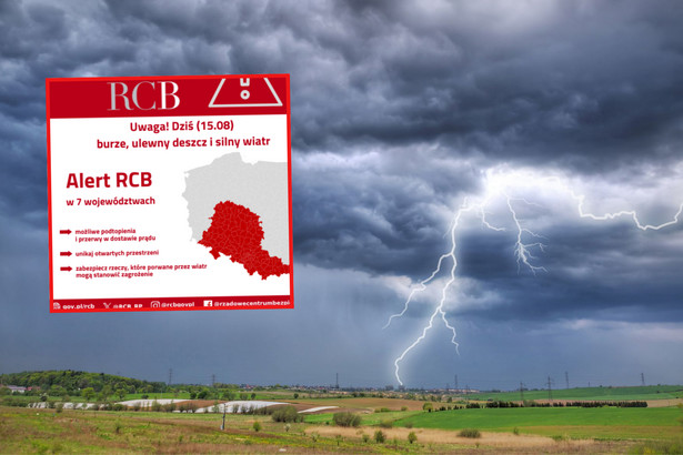 Alert RCB dla 7 województw. Burze, ulewy i silny wiatr