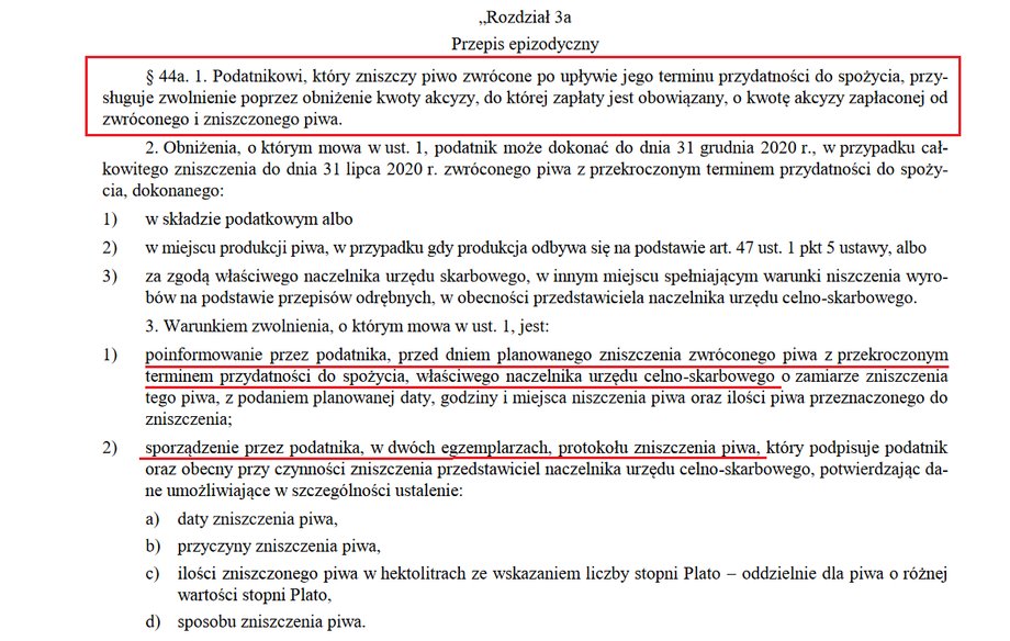 Rozporządzenie ws. zwrotu akcyzy za przeterminowane piwo