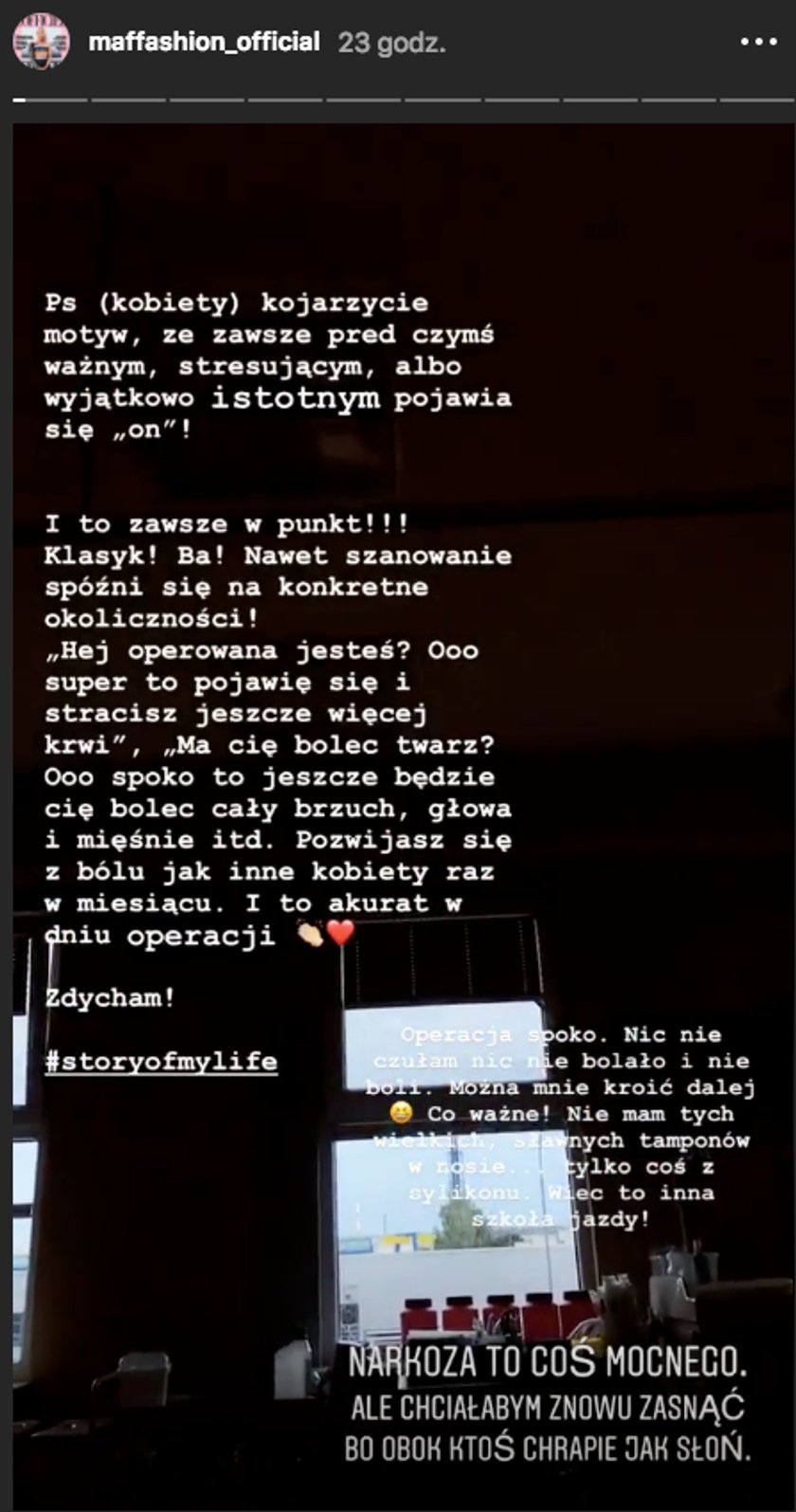 Instastories Julii Kuczyńskiej, Maffashion