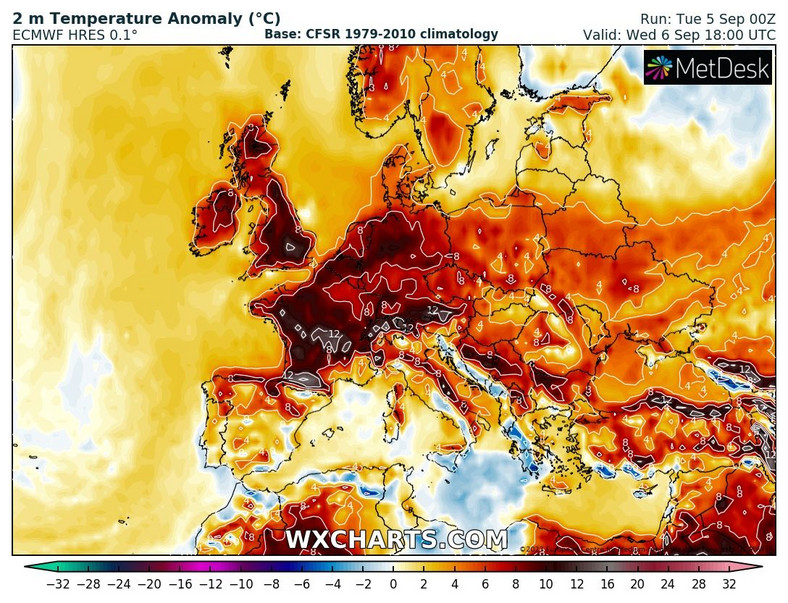 Niemal cała Europa, w tym Polska, znajdują się pod wpływem bardzo ciepłych mas powietrza