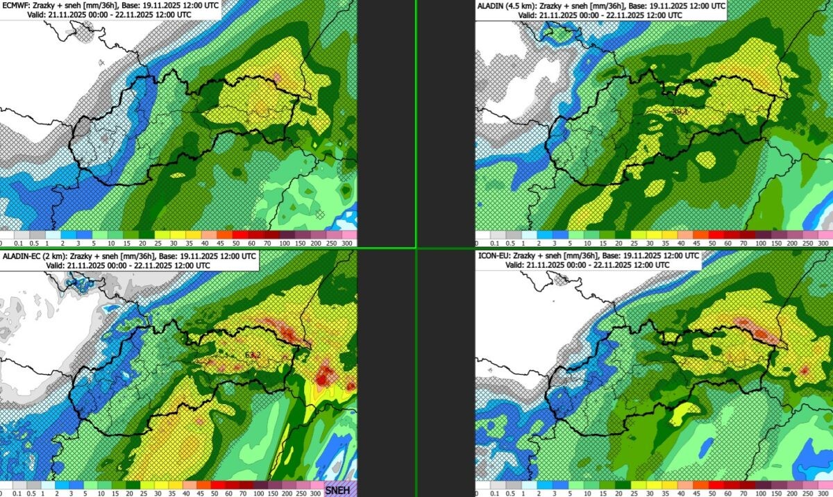Zrážky a sneh na Slovensku v piatok 21. a v sobotu 22. novembra.