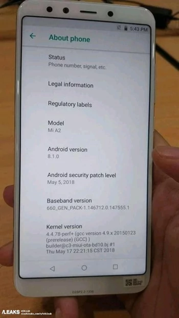 Xiaomi Mi A2 na zdjęciu (źródło: Slashleaks)