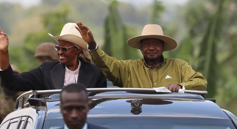 President Yoweri Museveni and wife Janet arrive in Kijaguzo for the birthday fete