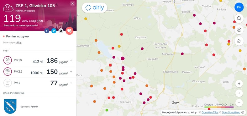 Stan zanieczyszczenia powietrza w Rybniku na dzień 01.12.2023