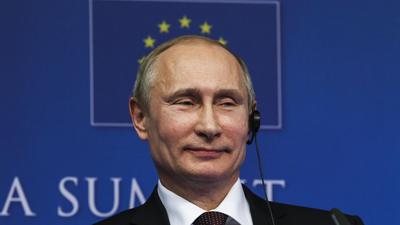 Styczeń, 2014 r. Prezydent Rosji Władimir Putin w Brukseli podczas konferencji prasowej