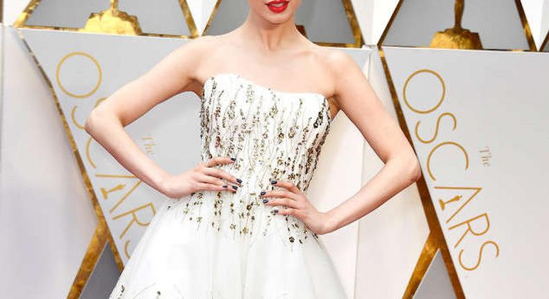 Sofia Carson's red carpet style at Oscars 2017