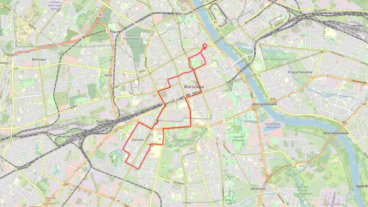 Masa Krytyczna - mapa piątkowego przejazdu rowerzystów