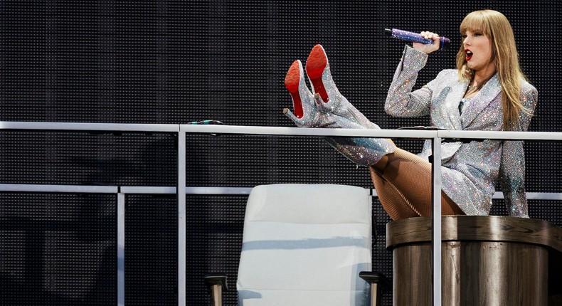 Taylor Swift performs on stage as part of her Eras Tour in Lisbon.ANDRE DIAS NOBRE/AFP via Getty Images