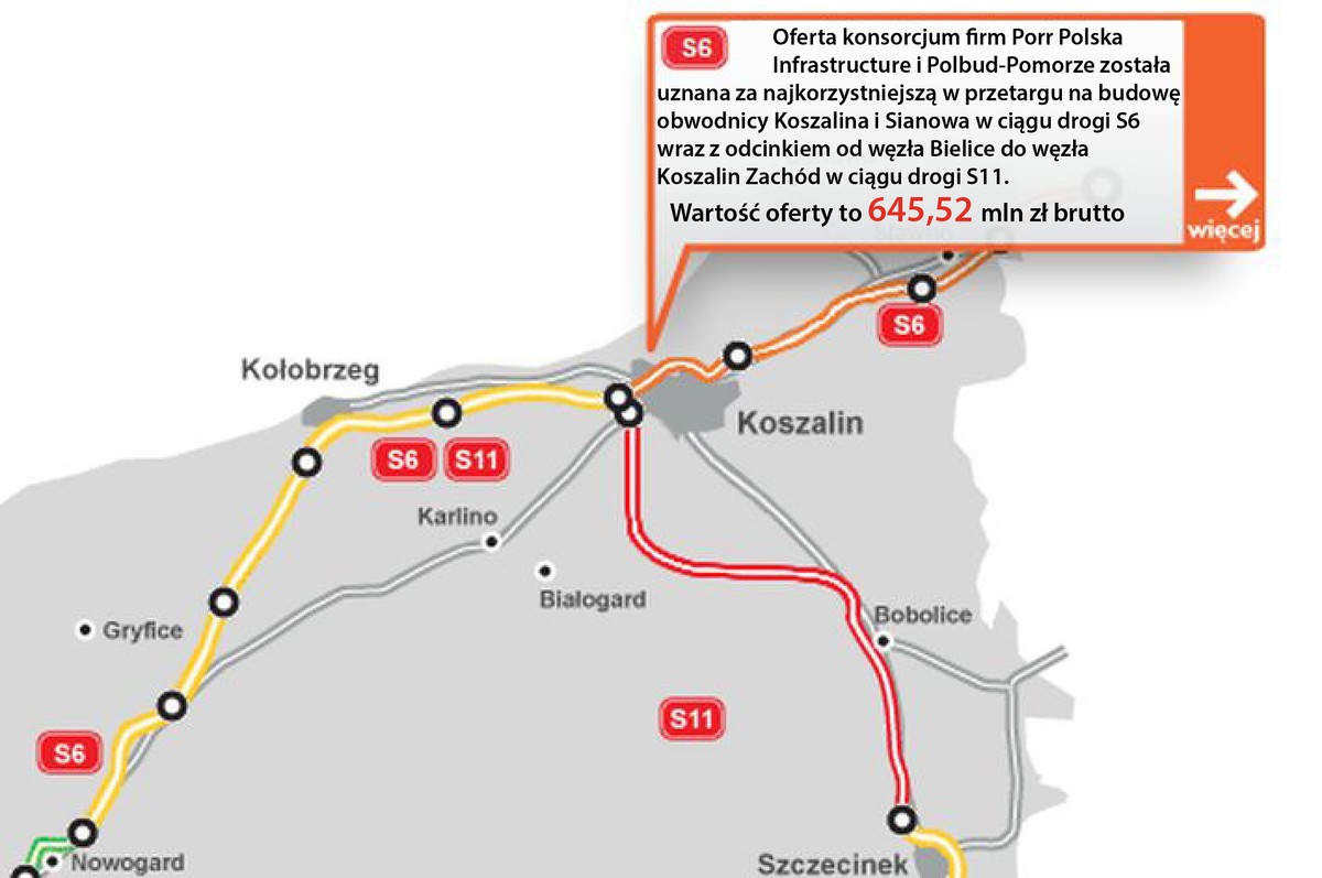 S6 - Koszalin - Sianowa, S11 - Bielice - Koszalin Zachód
