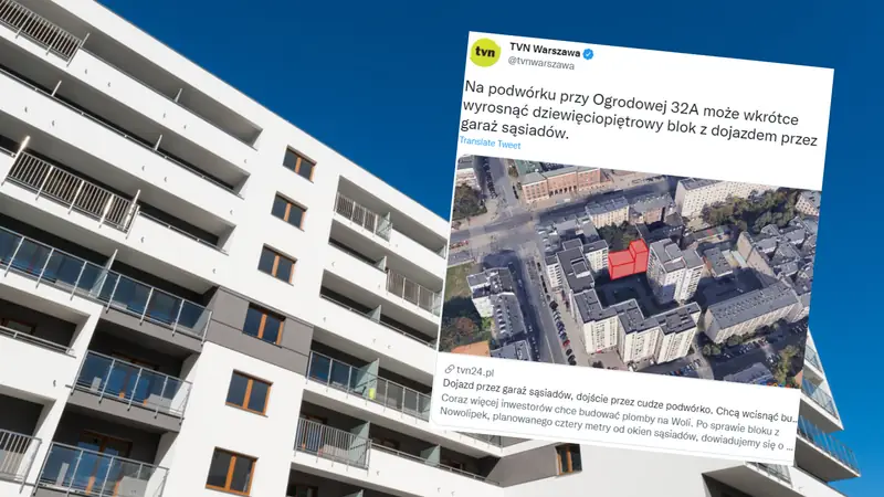 Na niewielkiej działce przy ul. Ogrodowej w Warszawie ma stanąć nowy blok (Fot. Twitter/TVN Warszawa)