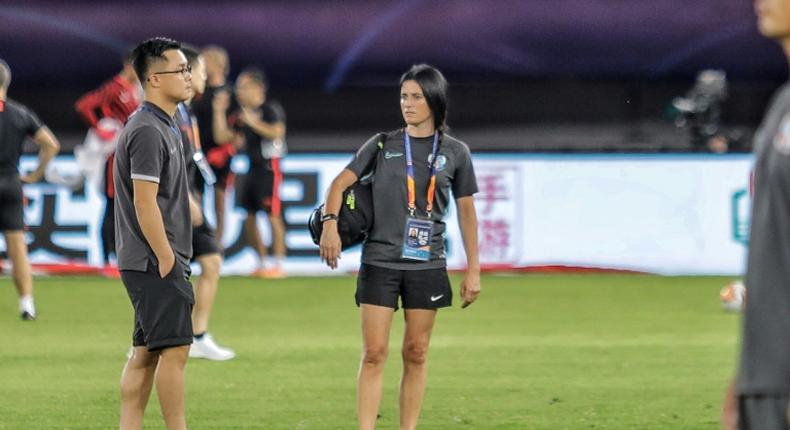 Erica Hernandez of Qingdao Huanghai is thought to be the first and only female physio in the upper tiers of Chinese football