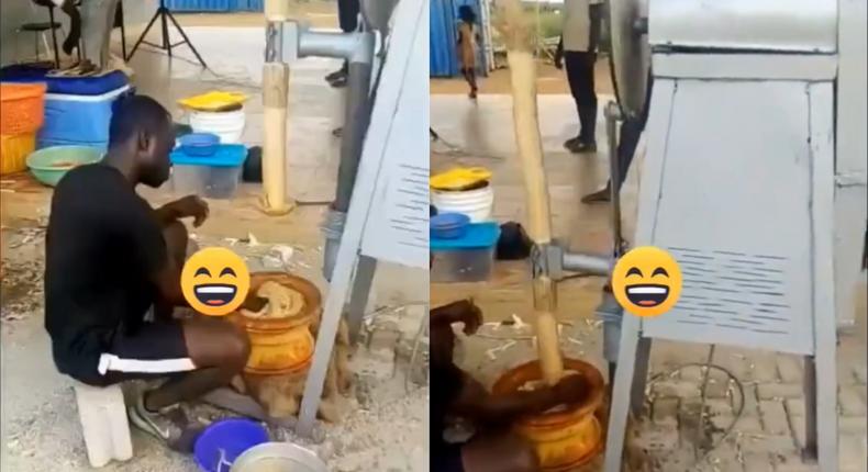 Ghanaians react as newly invented fufu pounding machine may soon make people jobless