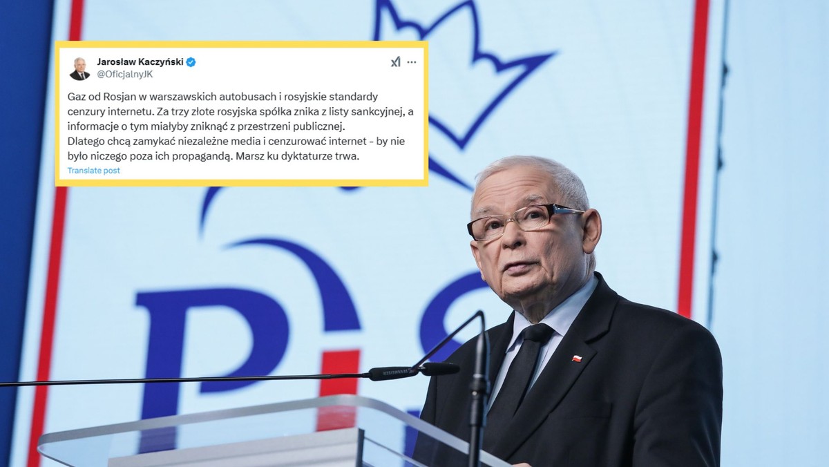 Jarosław Kaczyński oskarża rząd o 'marsz ku dyktaturze' i komentuje rosyjskie powiązania w Warszawie [Źródło: Onet]