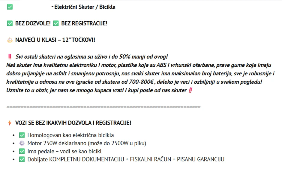 ponuda na jednom od sajtova za prodaju i kupovinu