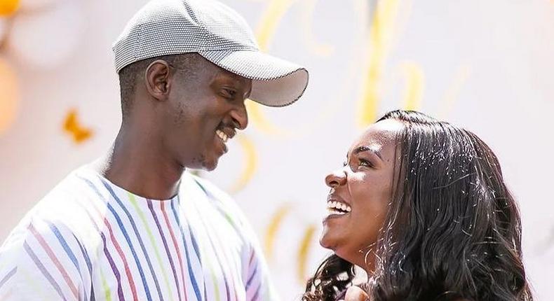 Njugush and his wife during the baby shower