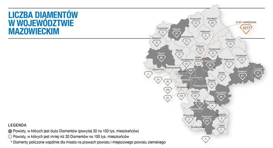 Liczba Diamentów w województwie mazowieckim