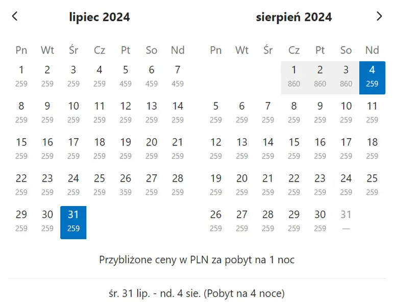 Cena za dwie noce w hostelu w innym terminie niż koncert Swift