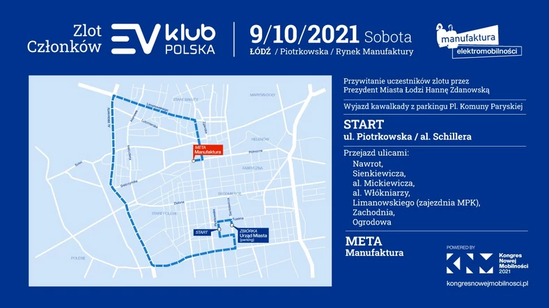 Plan zlotu EV Klubu Polska w Łodzi