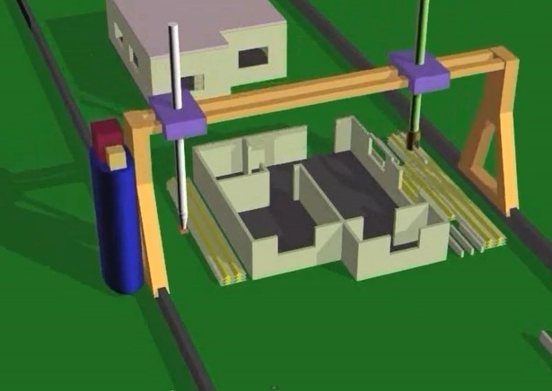 Wizualizacja drukarki 3D opartej o technologię Contour Crafting.