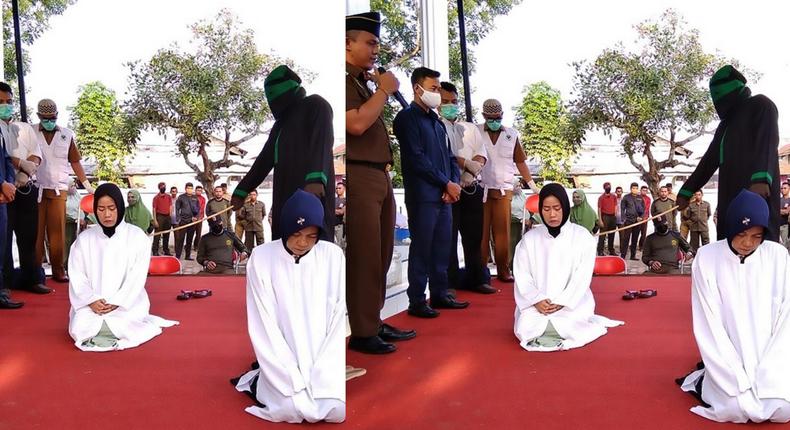 2 Indonesian women receive 100 lashes each on their backs in public for online pimping