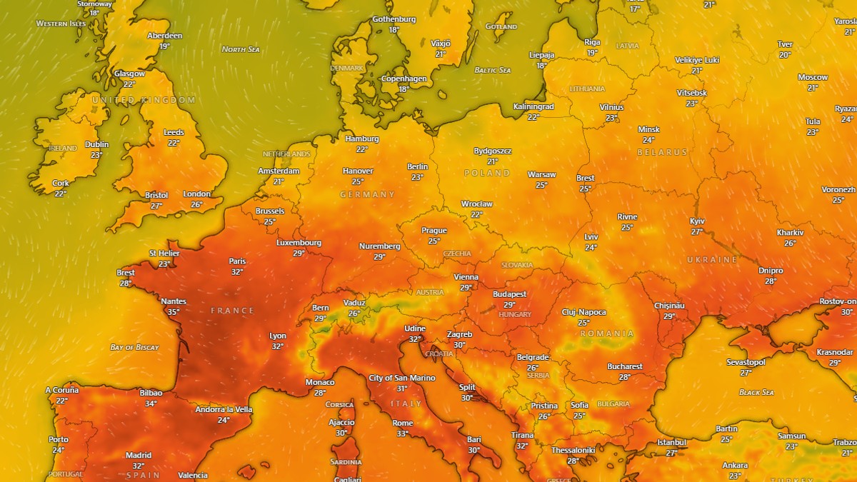 Toplotni talas u Evropi, mapa, 23.6.2026.