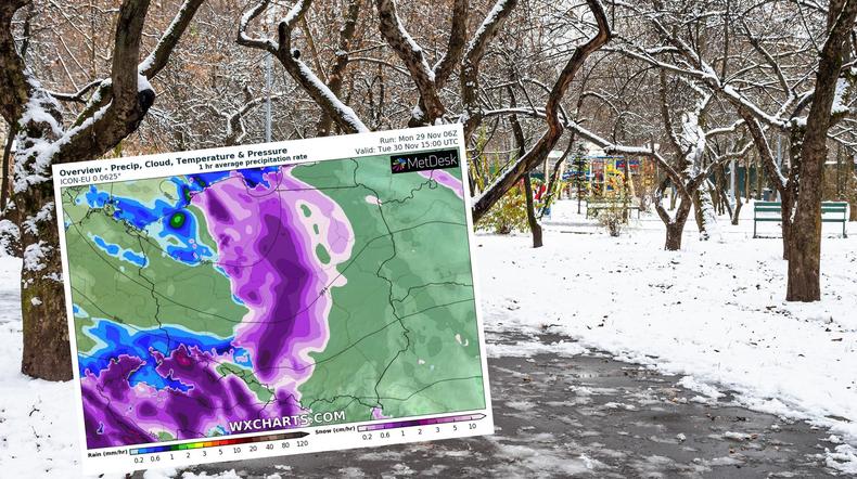 We wtorek prognozujemy sporo opadów śniegu i deszczu