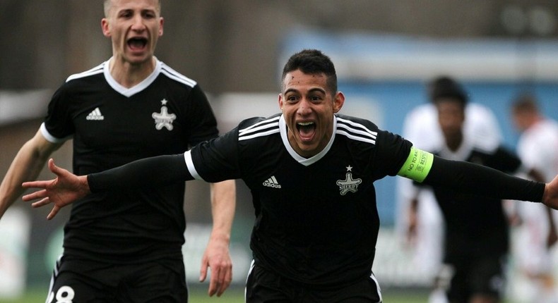 Frank Castaneda celebrates a goal for Sheriff Tiraspol against Milsami in March Creator: .