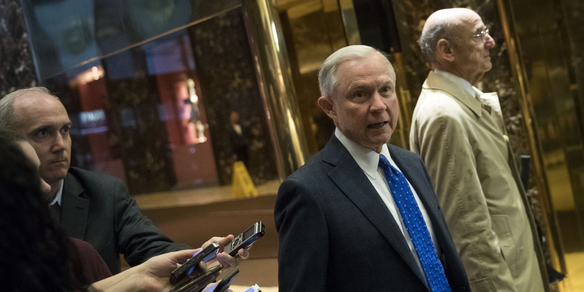 Jeff Sessions enters the Trump Tower in New York City.