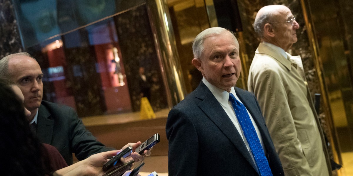 Jeff Sessions enters the Trump Tower in New York City.