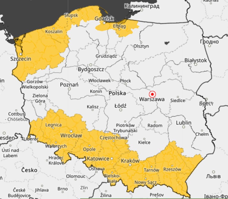 Prognoza zagrożeń IMGW na kolejne cztery dni. Na północy silny wiatr, a na południu intensywne opady śniegu.