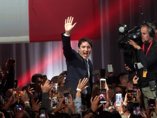 Justin Trudeau po ogłoszeniu wstępnych wyników wyborów