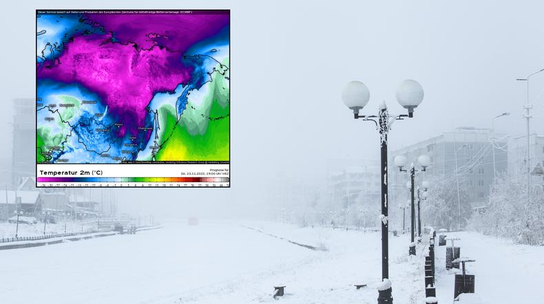 Surowa zima atakuje Rosję. Na mapach temperatury brakuje skali (mapa: kachelmannwetter.de)