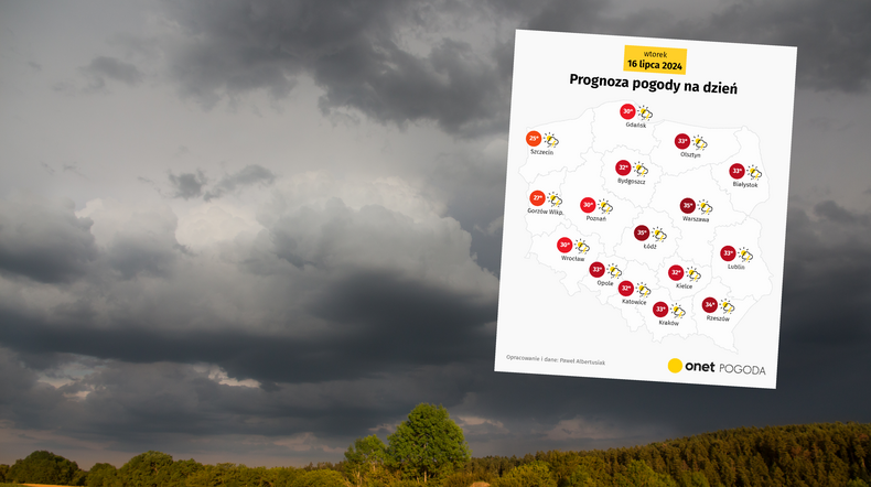 We wtorek w Polskę znów uderzą niszczycielskie nawałnice (mapa: Onet)