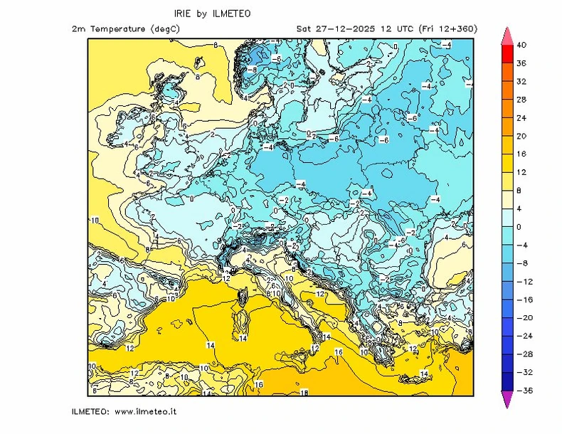 Mapa koja pokazuje zahlađenje i ledene dane