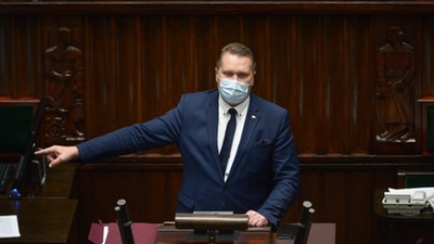 Minister edukacji i nauki Przemysław Czarnek na sali obrad Sejmu w Warszawie