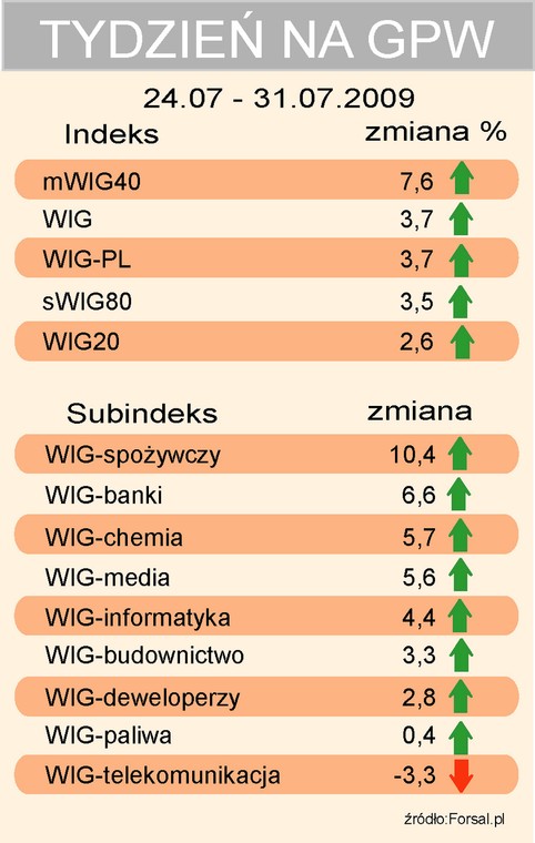 Tydzień na GPW indeksy 24-31.07.2009