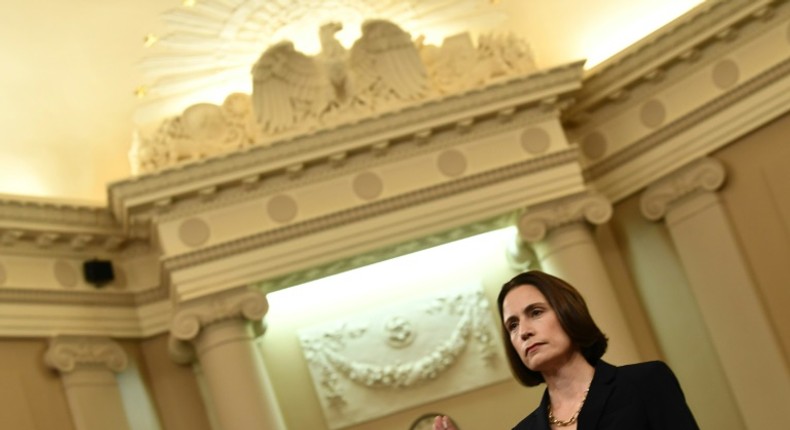 Fiona Hill, the former top Russia expert on the National Security Council, takes the oath before testifying during the House Intelligence Committee impeachment hearing against President Donald Trump