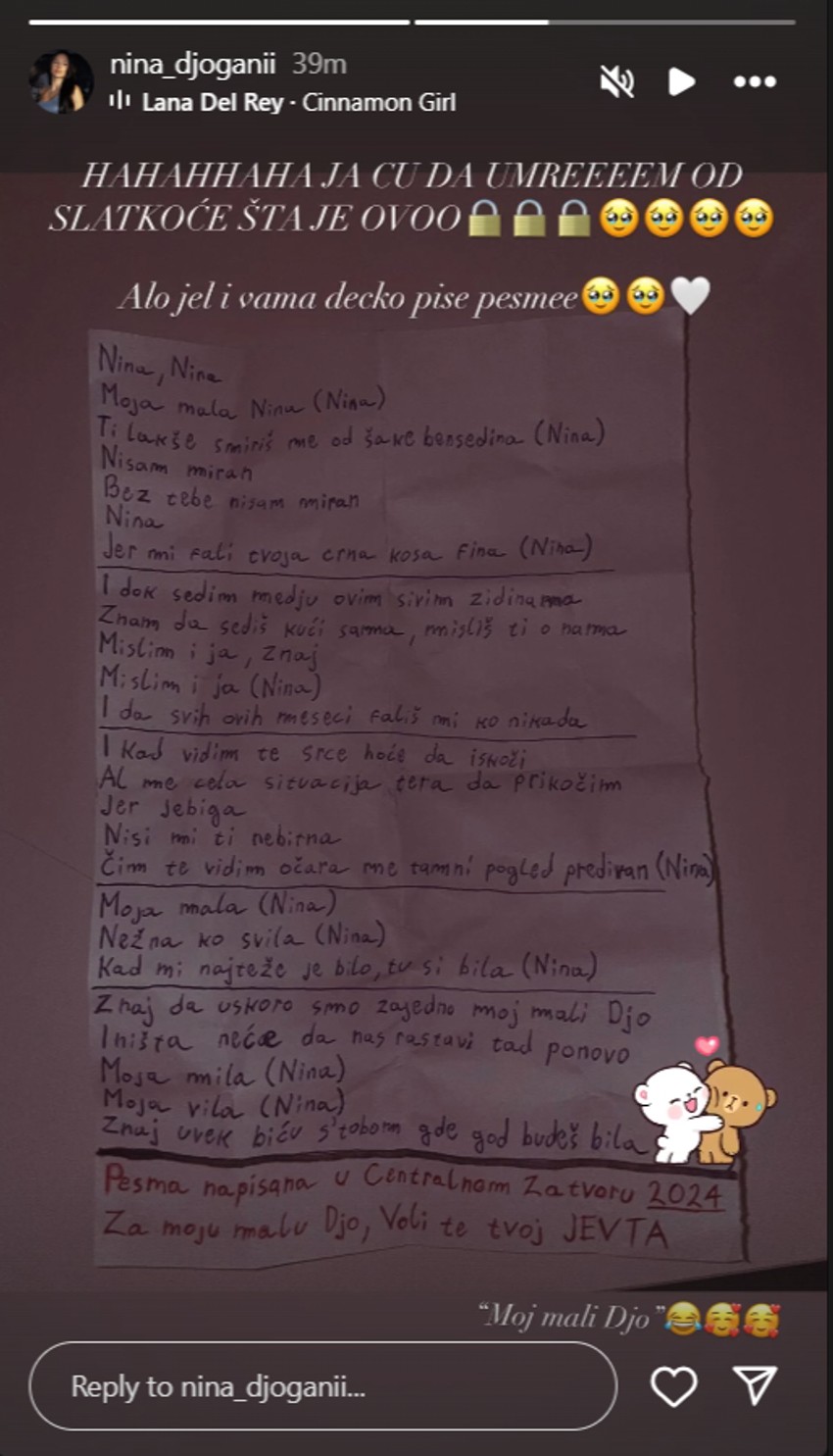 Nini Đogani dečko napisao pesmu u zatvoru