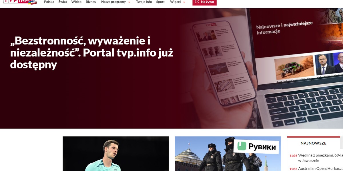 Strona główna serwisu internetowego TVP Info