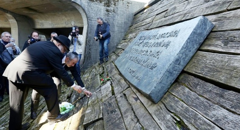 People lay flower wreaths at the Jasenovac camp, known as Croatia's Auschwitz, situated about 100 kilometres southeast of Zagreb