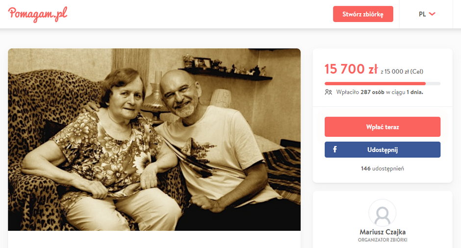 Mariusz Czajka prosi o wsparcie (Screen ze strony Pomagam.pl)