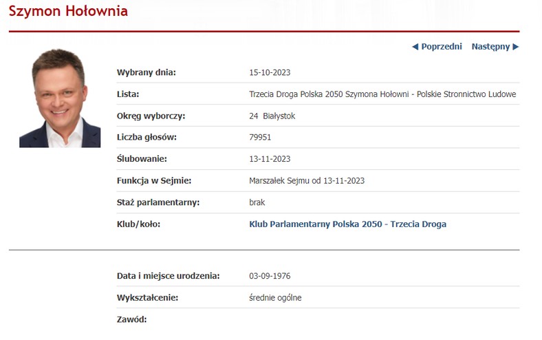 Profil Szymona Hołowni na stronie Sejmu.