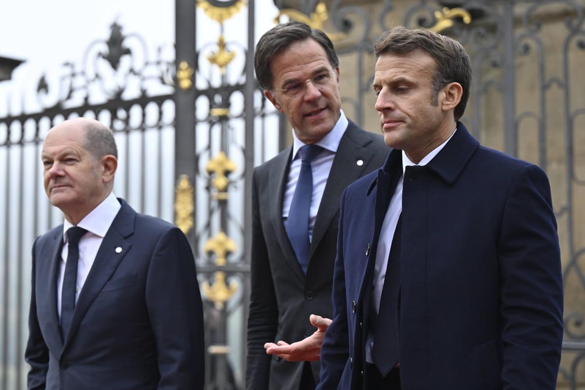 Olaf Scholz, Mark Rutte i Emmanuel Macron