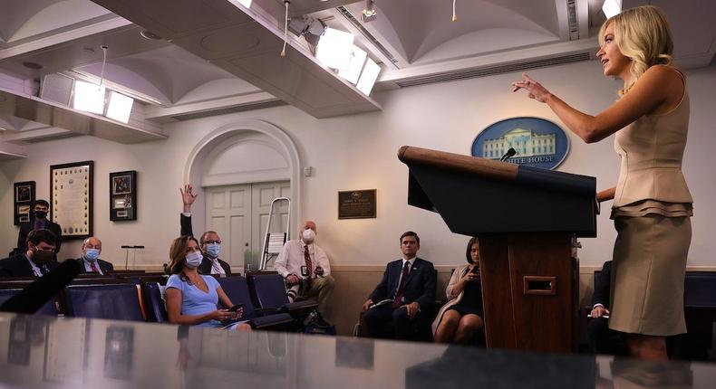 White House Press Secretary Kayleigh McEnany talks to reporters during a news conference in the Brady Press Briefing Room June 30, 2020 in Washington, DC.