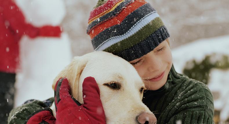 dog hugging lab