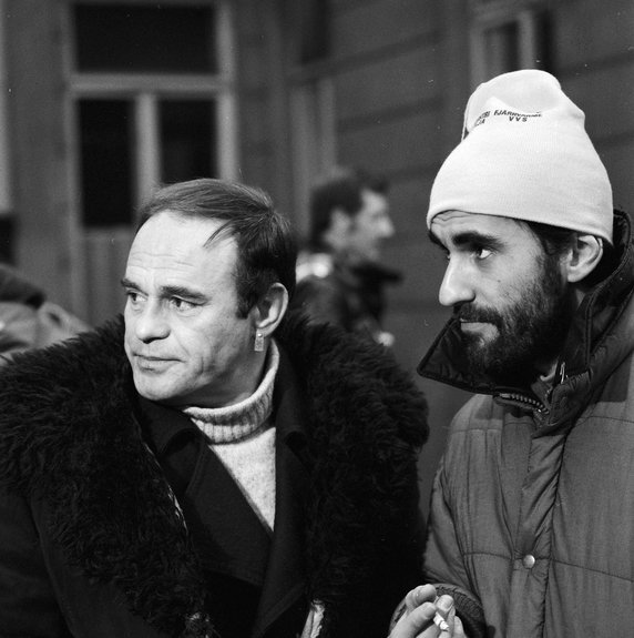 Roman Wilhelmi i reżyser Piotr Szulkin podczas realizacji filmu "Wojna światów" (1981)