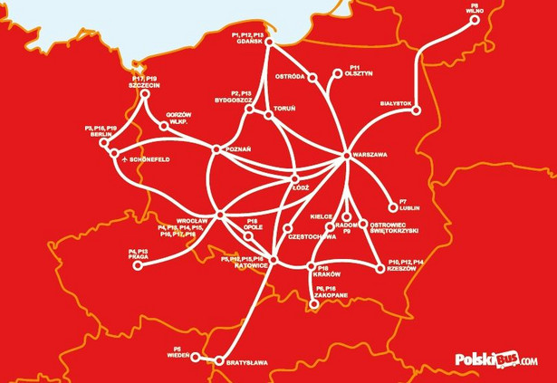 Polski Bus - nowa siatka połączeń (mapa)