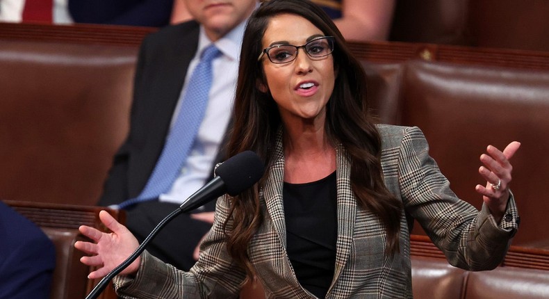 Rep. Lauren Boebert speaks on the House floor.Win McNamee/Getty Images