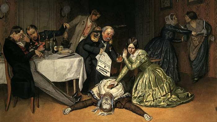 Obraz Pawła Fiedotowa pokazuje śmierć z powodu cholery w połowie XIX w.
